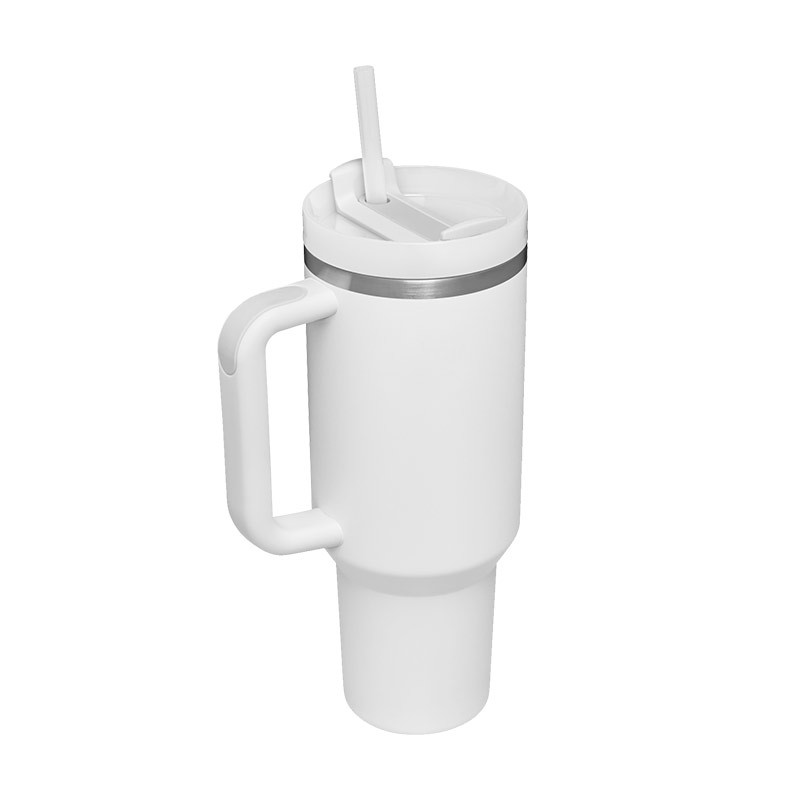 FrostCup: Velký nerezový termohrnek s uchem a brčkem (1,2 l)