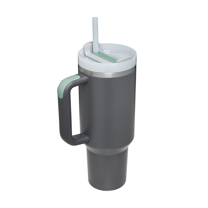 FrostCup: Velký nerezový termohrnek s uchem a brčkem (1,2 l)
